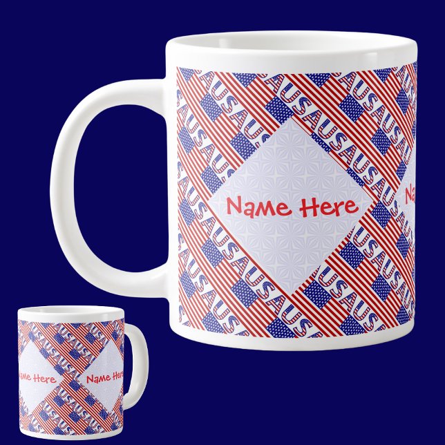 Caneca De Café Grande Bandeira Americana Tubada Vermelha Personalizada (Criador carregado)