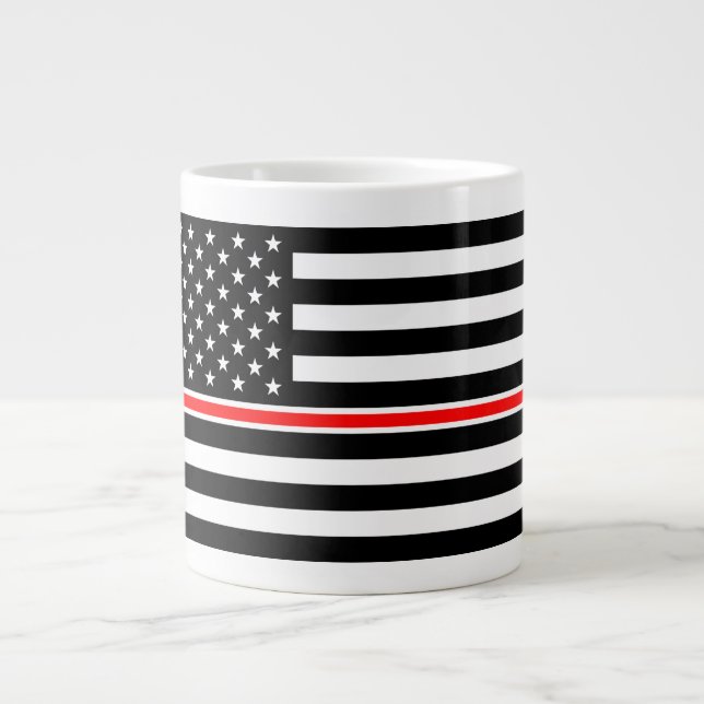Caneca De Café Grande Bandeira da Linha Vermelha Fina: Memorial ao Herói (Frente)