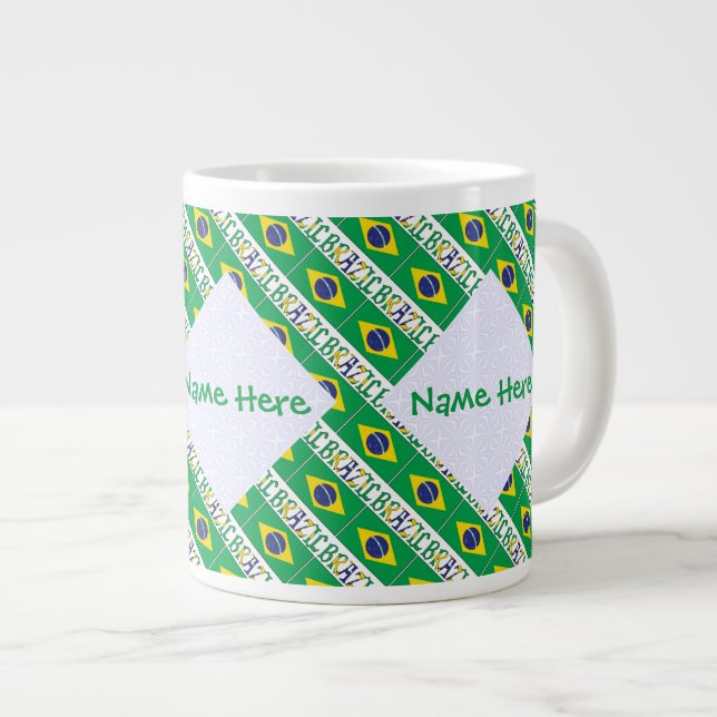 Caneca De Café Grande Bandeira do Brasil Tiled Personalizada (Frente Esquerda)