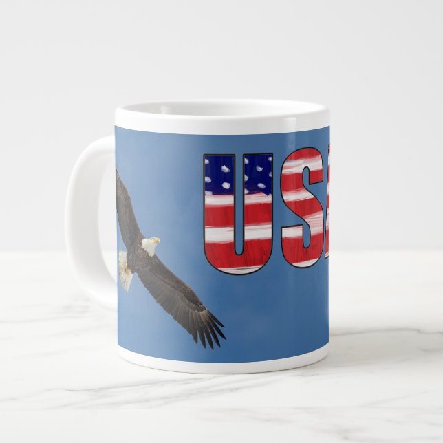 Caneca De Café Grande Bandeira Dos EUA E Águia Bald (Frente Esquerda)
