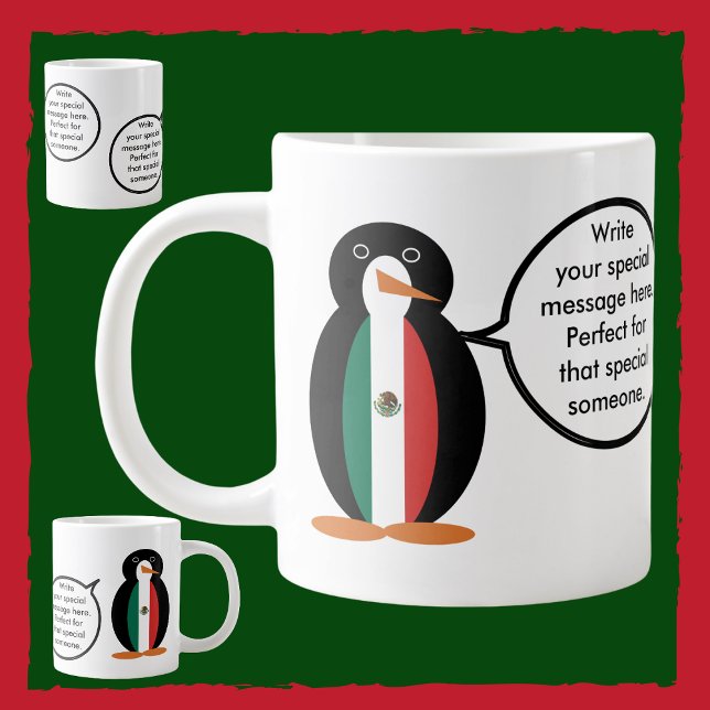 Caneca De Café Grande Bandeira mexicana falando Srta. Penguin Jumbo (Criador carregado)