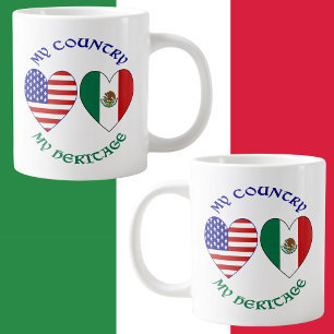 Caneca De Café Grande Bandeiras EUA México Corações Meu País Minha Heran