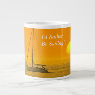 Caneca De Café Grande Barco à Vela ao Pôr do Sol, Mensagem ou Nome DIY