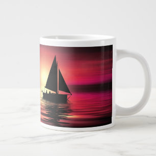 Caneca De Café Grande Barco à Vela ao Pôr do Sol no Mar Projeto de Arte