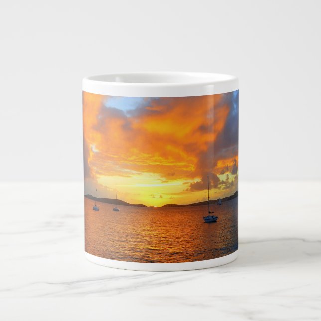 Caneca De Café Grande Barcos à vela em Ouro Sunset Mug (Frente)