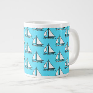 Caneca De Café Grande Barcos De Navegação No Padrão Do Mar Azul