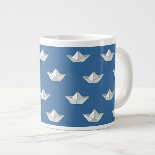 Caneca De Café Grande Barcos Origami No Padrão De Água