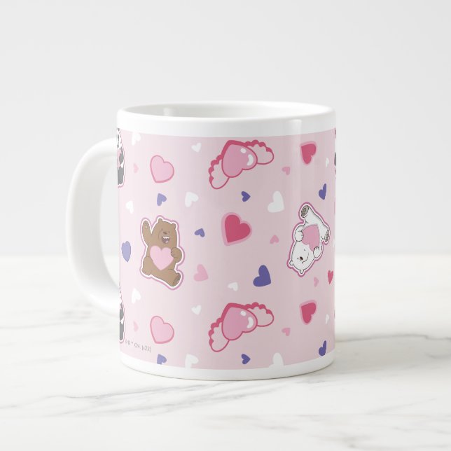 Caneca De Café Grande Bare Bears - Padrão de Corações Namorados (Frente Esquerda)
