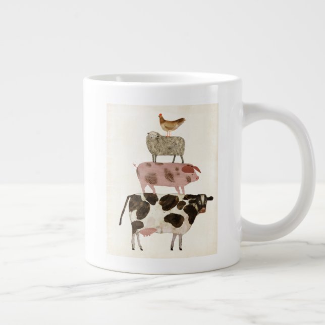 Caneca De Café Grande Barnyard Buds - Vaca, Suíno, Ovelha e Hen (Direita)