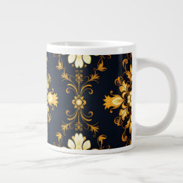 Caneca De Café Grande "Barockes Ornament-Muster in Gold und Schwarz"