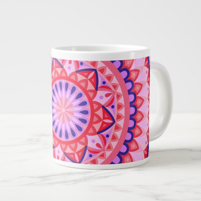 Caneca De Café Grande Base rosa Mandala (Frente Esquerda)