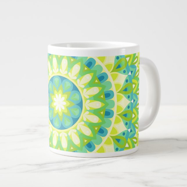 Caneca De Café Grande Base Verde Mandala (Frente Esquerda)