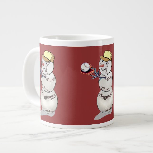 Caneca De Café Grande Baseball Snowman (Frente Esquerda)