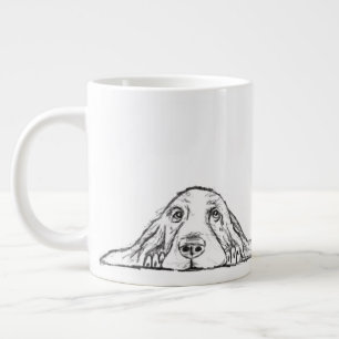 Caneca De Café Grande basset hound preto branco simples olhos de cachorr