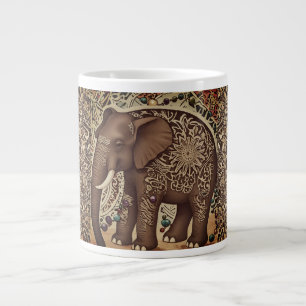 Caneca De Café Grande Batik,Elefante,Antiquado,Estilo Vintage, Marrom
