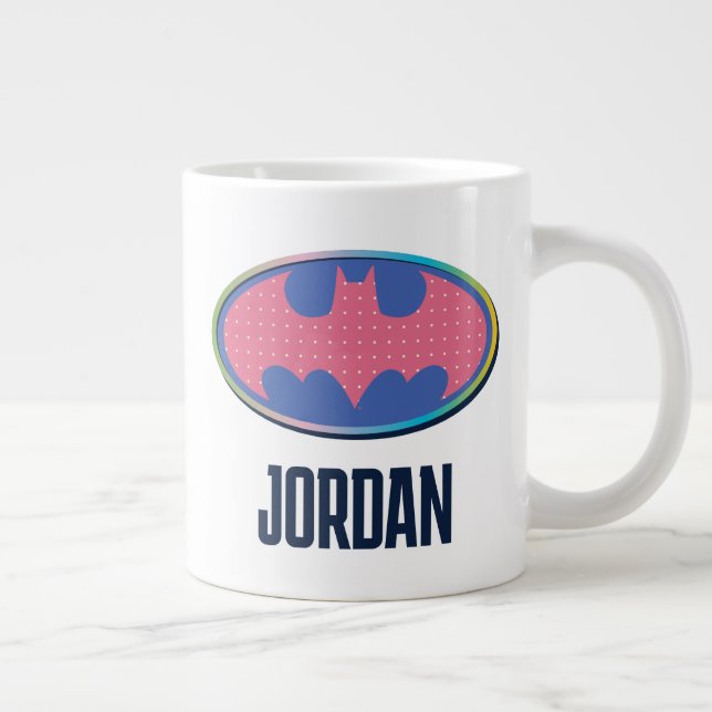 Caneca De Café Grande Batman | Logotipo de Bolinhas rosa (Direita)
