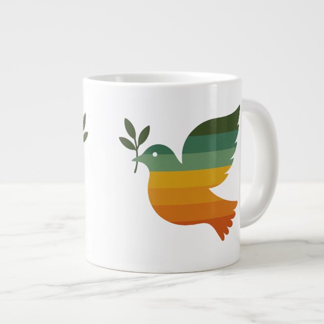 Caneca De Café Grande Be Retro Rainbow Peace Dove Jumbo Mug (Frente Esquerda)
