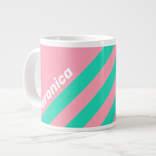 Caneca De Café Grande Beach Breeze Nostalgic Stripes with Name (Frente Esquerda)