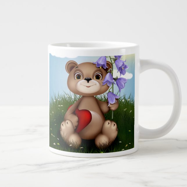Caneca De Café Grande Bear Holding Bouquet Flower-30926 (Direita)