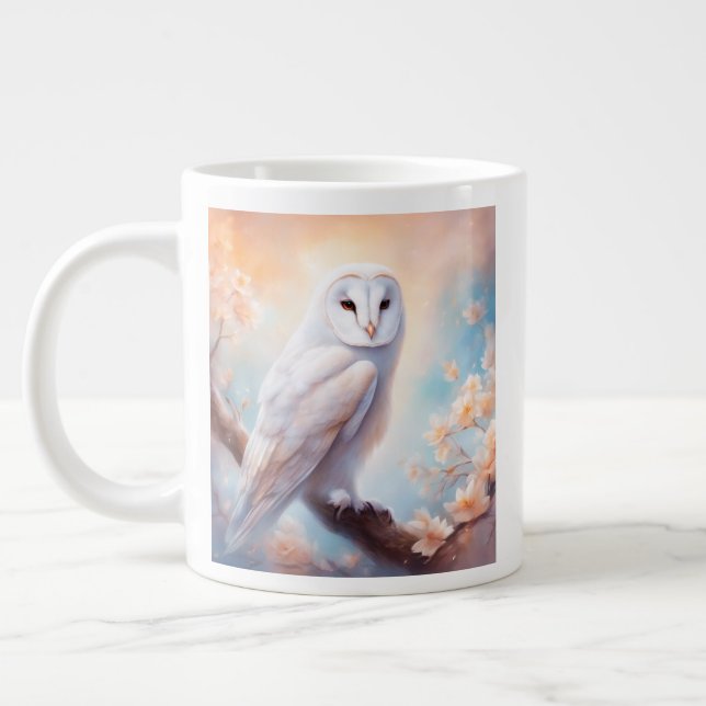 Caneca De Café Grande Beautiful Barn Owl Flowers  (Esquerda)