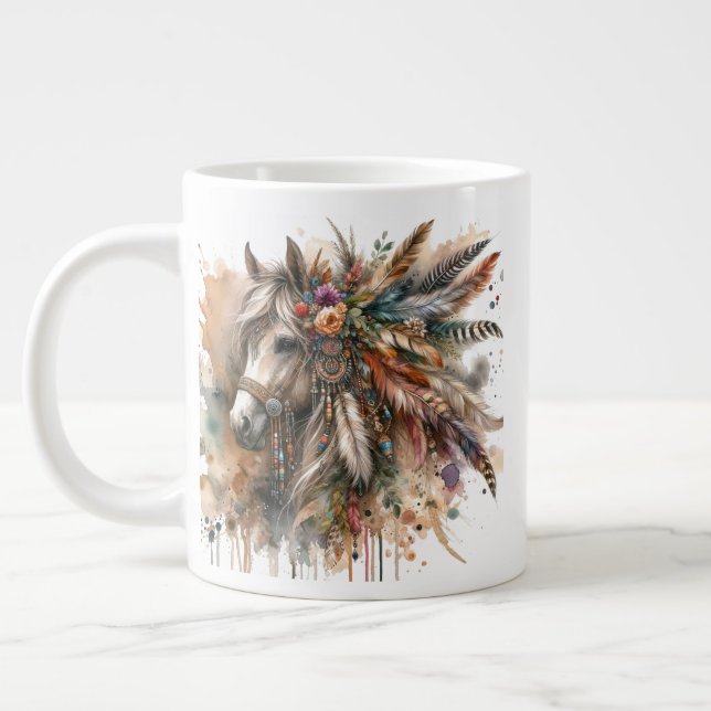 Caneca De Café Grande Beautiful Boho Horse  (Esquerda)