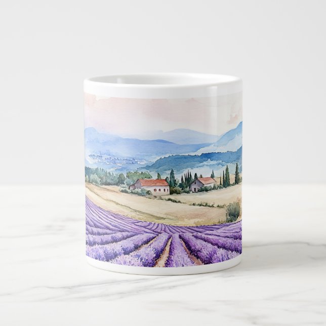 Caneca De Café Grande Beautiful lavender fields art (Frente)