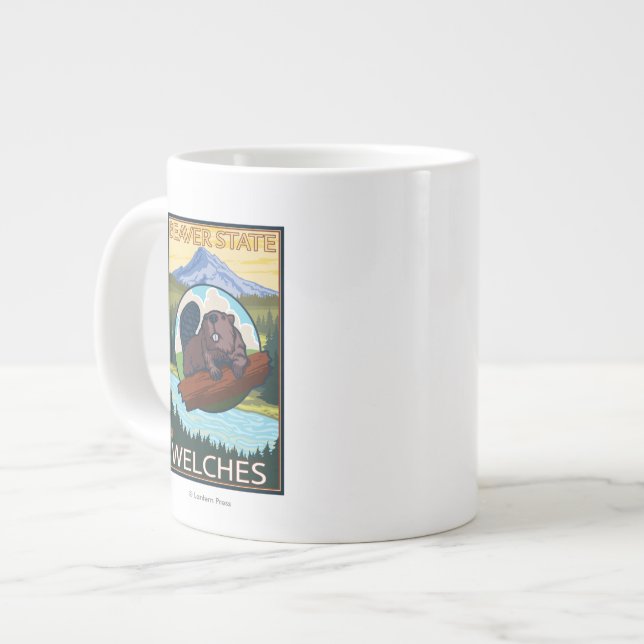 Caneca De Café Grande Beaver & Mt. Hood - Welches, Oregon (Frente Esquerda)