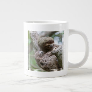 Caneca De Café Grande Bebê de Preguiça com Mãe Pendurada em uma Árvore