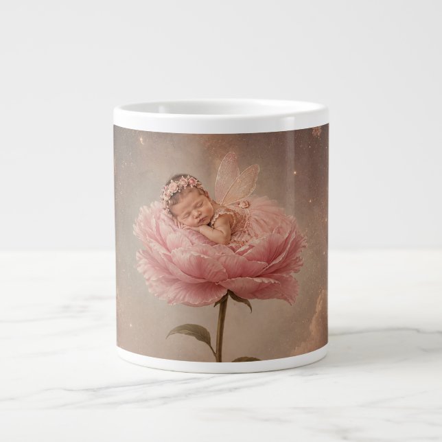 Caneca De Café Grande Bebê dormindo flor rosa (Frente)