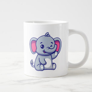 Caneca De Café Grande Bebê Elefante Fofo Sentado Cartoon-23800