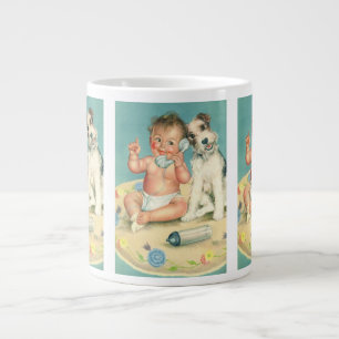 Caneca De Café Grande Bebê Fofo Vintage Falando no Telefone Cachorrinho