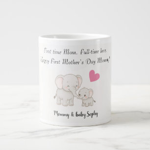 Caneca De Café Grande Bebê personalizado e elefante-mãe com coração -