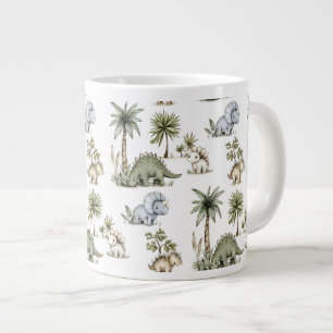 Caneca De Café Grande Bebês Dinossauros Aquarela Fofos