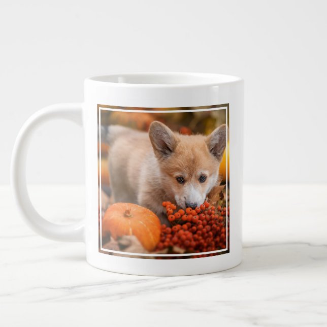 Caneca De Café Grande Bebês Mais Pobres | Corgi Puppy no outono (Esquerda)