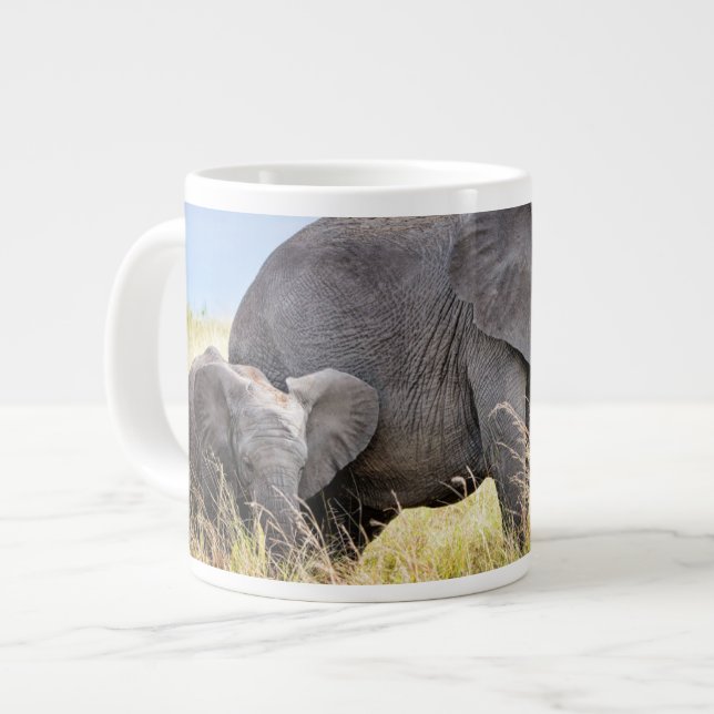 Caneca De Café Grande Bebês Mais Pobres | Elefante Africano e Mãe (Frente Esquerda)