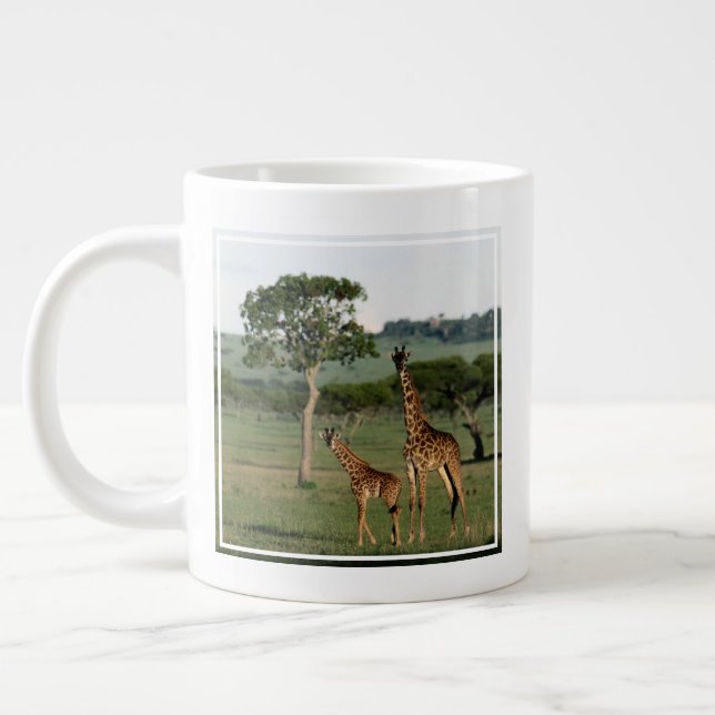 Caneca De Café Grande Bebês Mais Pobres | Giraffe Calf & Mama (Esquerda)