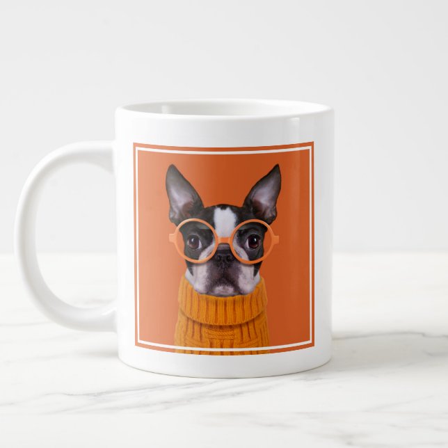 Caneca De Café Grande Bebês Mais Pobres | Orange Boston Terrier (Esquerda)