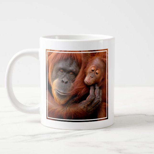 Caneca De Café Grande Bebês Mais Pobres | Orangutan Mãe e Bebê (Esquerda)