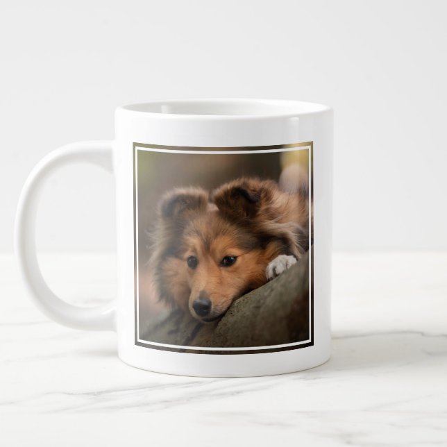 Caneca De Café Grande Bebês Mais Pobres | Shetland Sheepdog Puppy (Esquerda)