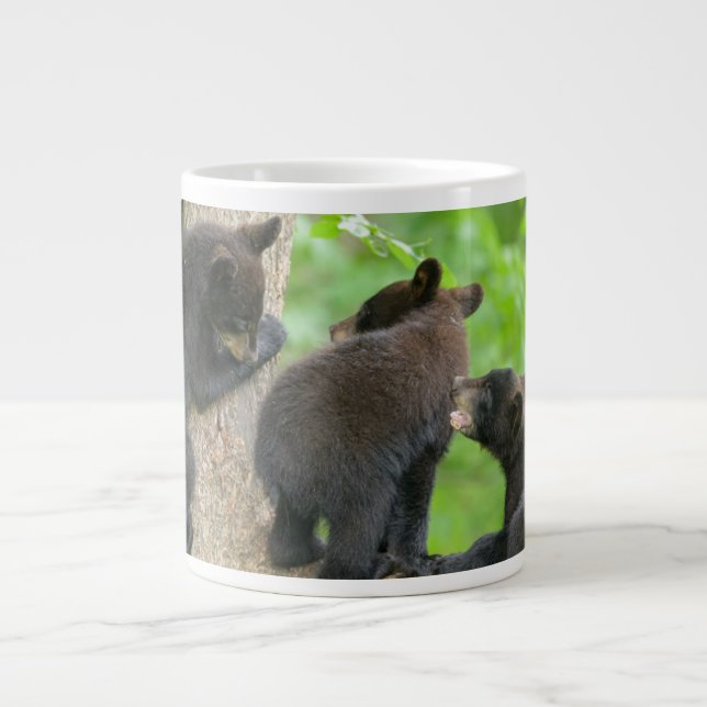 Caneca De Café Grande Bebês Mais Pobres | Três Jovem Urso Negro (Frente)