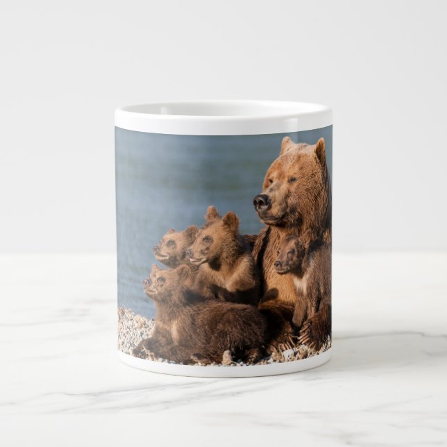 Caneca De Café Grande Bebês Mais Pobres | Urso-Mãe e Cubos (Frente)