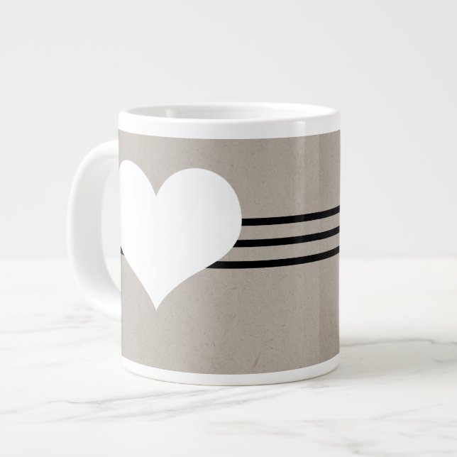 Caneca De Café Grande Beige Modern Heart Jumbo Mug (Frente Esquerda)