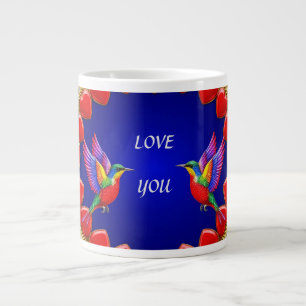 Caneca De Café Grande Beija-flores Coloridos Rodeados por Coração Românt