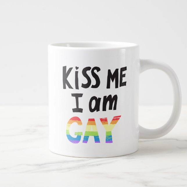 Caneca De Café Grande Beija-Me Eu Sou Gay (Direita)