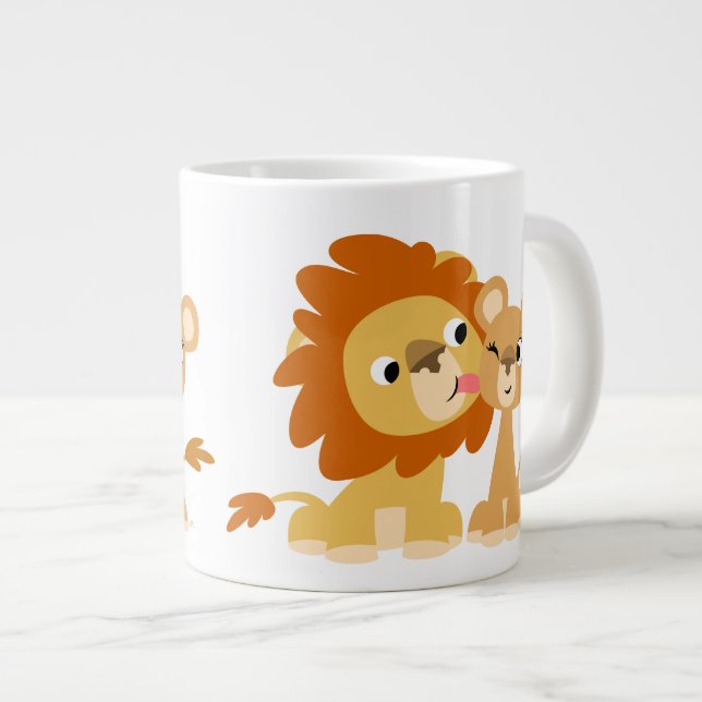 Caneca De Café Grande Beijo: Casal Lion de Cartoon Bonito (Frente Esquerda)