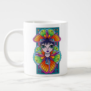 Caneca De Café Grande Bela Garota-Borboleta Autocolante