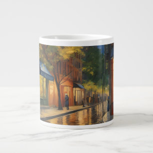 Caneca De Café Grande Bela Pintura Digital de Rua da Cidade à Noite