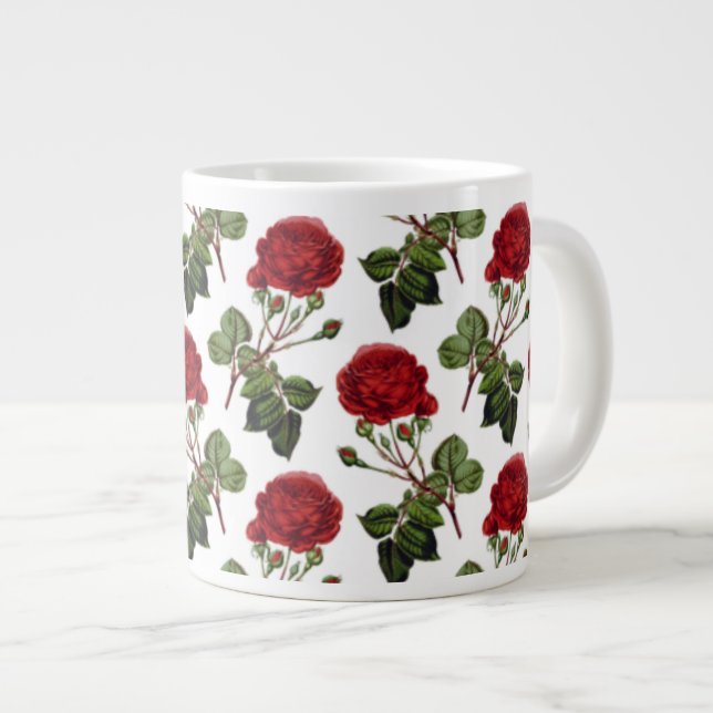Caneca De Café Grande Belas Rosas vermelhas (Frente Esquerda)
