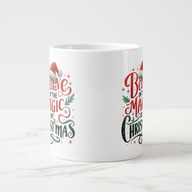 Caneca De Café Grande Believe in the magic of Christmas coffee lover  (Frente)