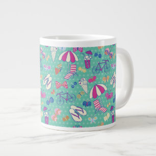 Caneca De Café Grande Belo Padrão Com Elementos De Verão